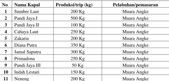 Tabel 4  Produksi setiap trip unit penangkapan muroami di Pulau Pramuka   tahun 2007 