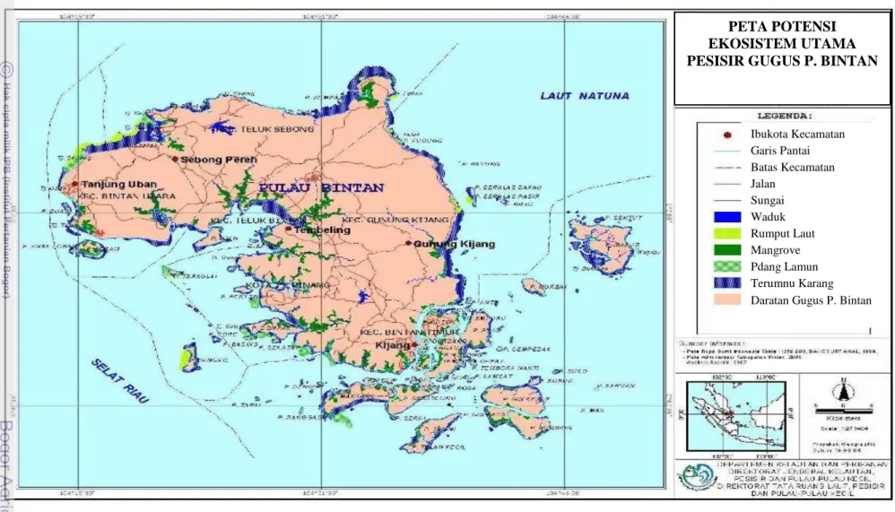 Gambar 7.  Peta potensi ekosistem utama pesisir di Kabupaten Bintan 
