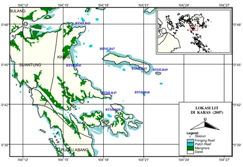 Gambar 5.  Peta lokasi pengamatan kondisi karang , biota  bentik lain serta kategori abiotik   dengan  metode LIT di perairan P