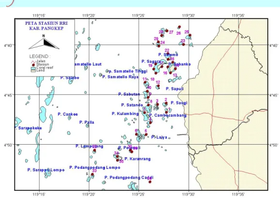 Gambar 3. Peta lokasi pengamatan dengan metoda RRI di                     perairan Kabupaten Pangkajene Kepulauan