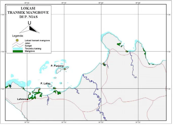 Gambar 4. Posisi stasiun penelitian mangrove di Kepulauan Nias. 