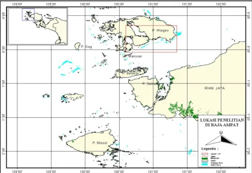 Gambar 1. Peta lokasi penelitian di perairan Rajaampat. 
