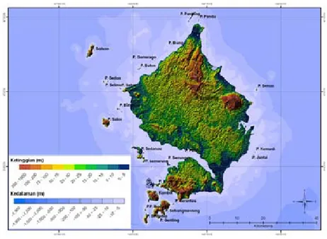 Gambar 2. Peta topografi Pulau Bunguran dan sekitarnya, Kabupaten  Natuna, 2010. 