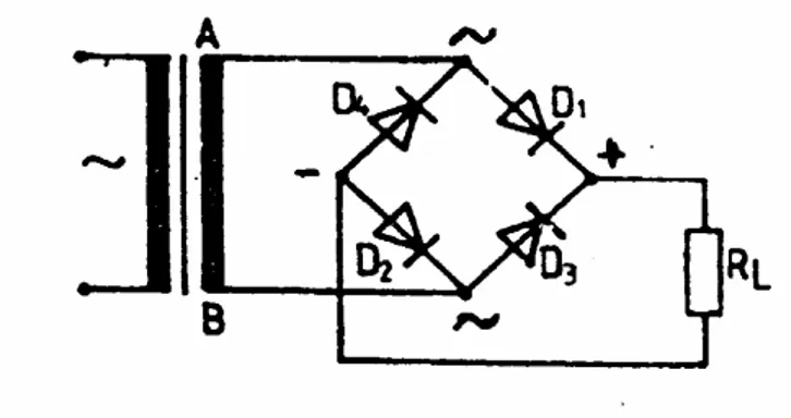 Gambar 2.4.  memperlihatkan contoh penggunaan dioda dalam rangkaian penyearah  gelombang penuh