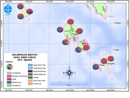 Gambar 11. Peta kelimpahan biota megabentos hasil  monitoring  dengan  metode   ”Reef check” di  perairan P