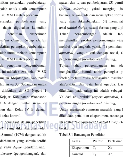 Tabel 3.1 Rancangan Penelitian 