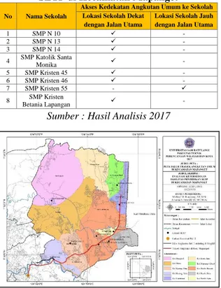 Gambar 7 Peta Sebaran Daerah Permukiman  yang Terlayani Fasilitas SLTP di Kecamatan 