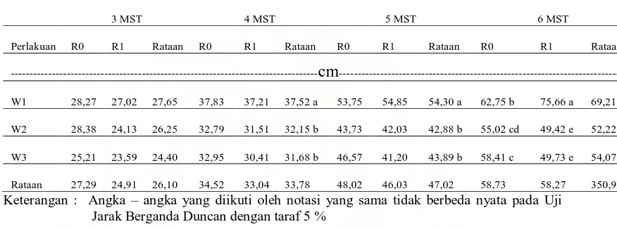 Tabel 1. Tinggi kedelai terhadap perlakuan perbedaan waktu tanam dan inokulasi rhizobium  