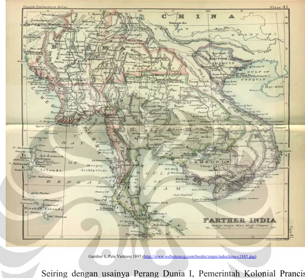 Gambar 1. Peta Vietnam 1885 (http://www.websitesrcg.com/border/maps/indochina-c1885.jpg)