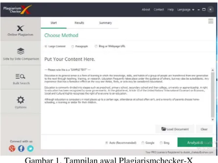 Gambar 1. Tampilan awal Plagiarismchecker-X 