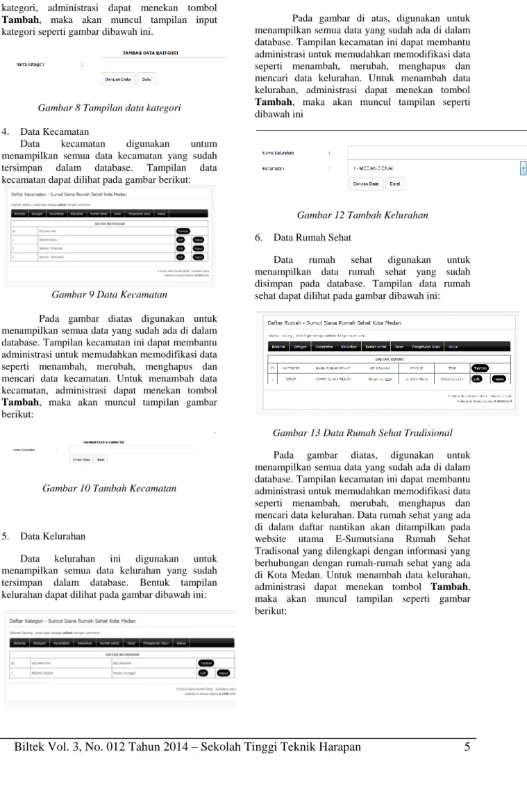 Gambar 8 Tampilan data kategori  4.  Data Kecamatan 