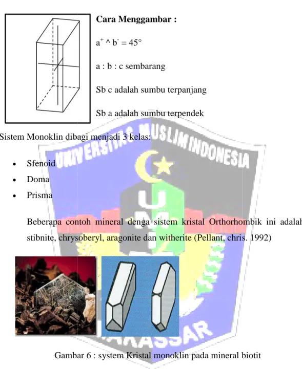 Gambar 6 : system Kristal monoklin pada mineral biotit 2.2.3 Sistem Kristal Triklin