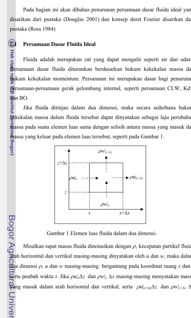 Gambar 1 Elemen luas fluida dalam dua dimensi. 