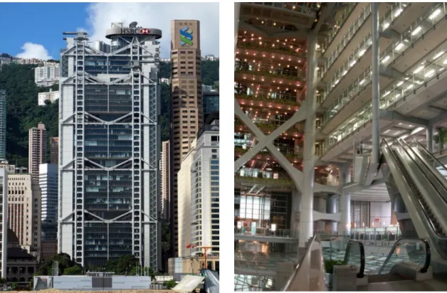 Gambar 15.  Hongkong and Shanghai Bank (kiri) Eksterior (kanan) Interior