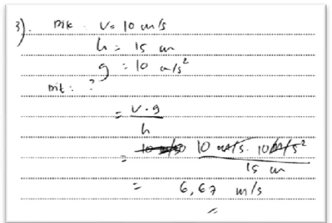 Tabel 3 Langkah-Langkah Problem Solving Responden R-04  Transkrip   Langkah-langkah  problem  solving  Kategori langkah problem solving  … [Membaca  keseluruhan soal]  {membaca soal}  diketahui v = 10m/s h 