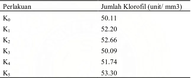 Tabel 6. Rataan Jumlah Klorofil Daun  