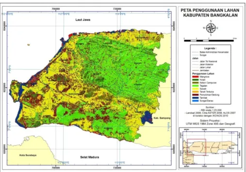 Gambar 2. Peta Penggunaan lahan hasil ekstraksi Citra Landsat ETM+, ASTER,                       ALOS dan dikoreksi dengan IKONOS