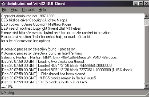 GAMBAR 2.2. Contoh peragaan client distributed.net untuk Windows 95