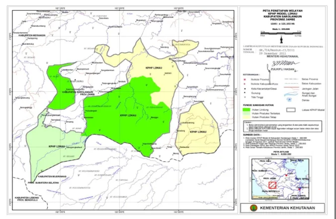 Gambar 1.   Peta  Penetapan  Wilayah  KPHP  Model  Limau  Kabupaten  Sarolangun  Provinsi  Jambi
