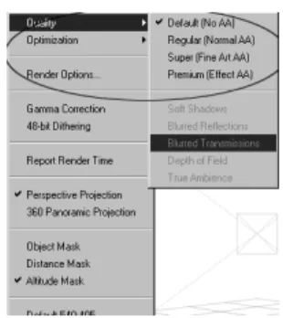 Gambar 14.17 Mengakses Quality Mode melalui menu Render Options 