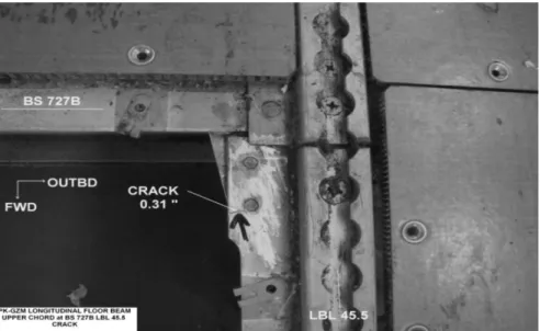 Gambar 1. Retak pada struktur Longitudinal Floor Beam di bagian Section 46,  (Sumber: PT