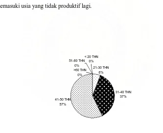 Gambar 6. Frekuensi umur para pekerja sistem budidaya tembakau deli 