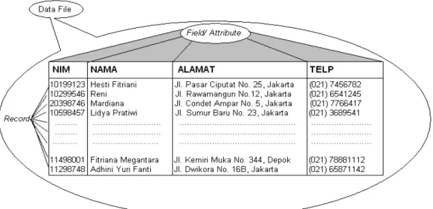 Gambar 1. Contoh sebuah data file  7. Database atau Basis Data 
