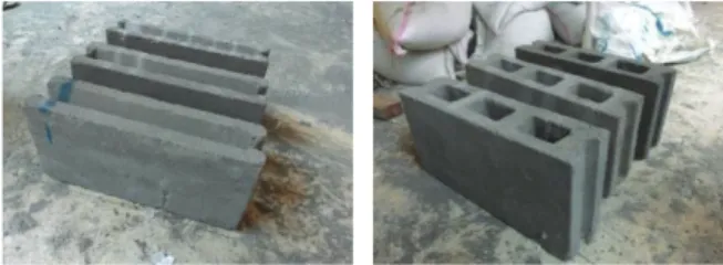 Gambar 2. Bata beton pejal dan berlubang dari limbah marmer  Tabel 2. Jumlah benda uji untuk bata beton pejal dan berlubang 