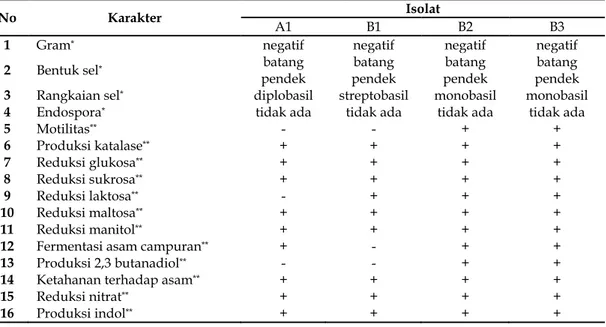 Tabel 2. Karakteristik morfologi sel, susunan sel dan fisiologi biokimia bakteri endofit 