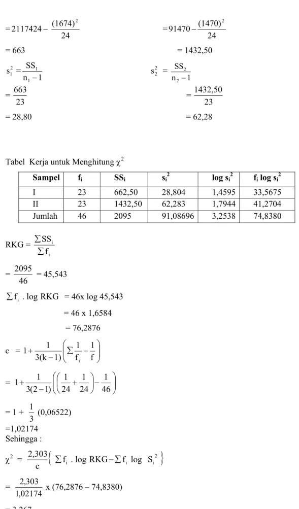 Tabel  Kerja untuk Menghitung χ 2 