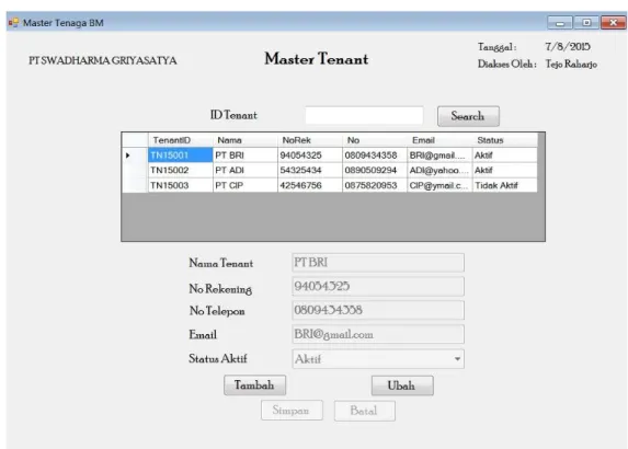 Gambar 4.60 User Interface Form Master Tenant 
