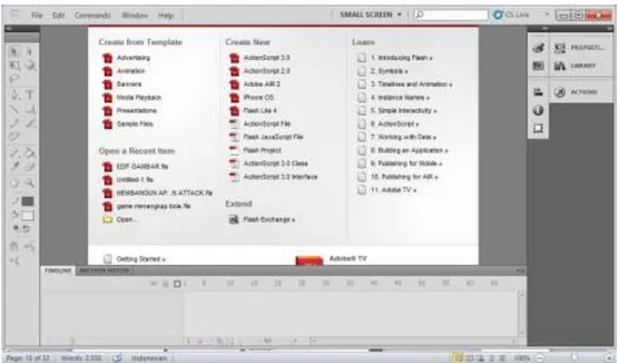 Gambar II.8. Tampilan layar pertama program Adobe Flash Pro CS.5.5  Sumber : (Madcoms Madium; 2012: 4) 
