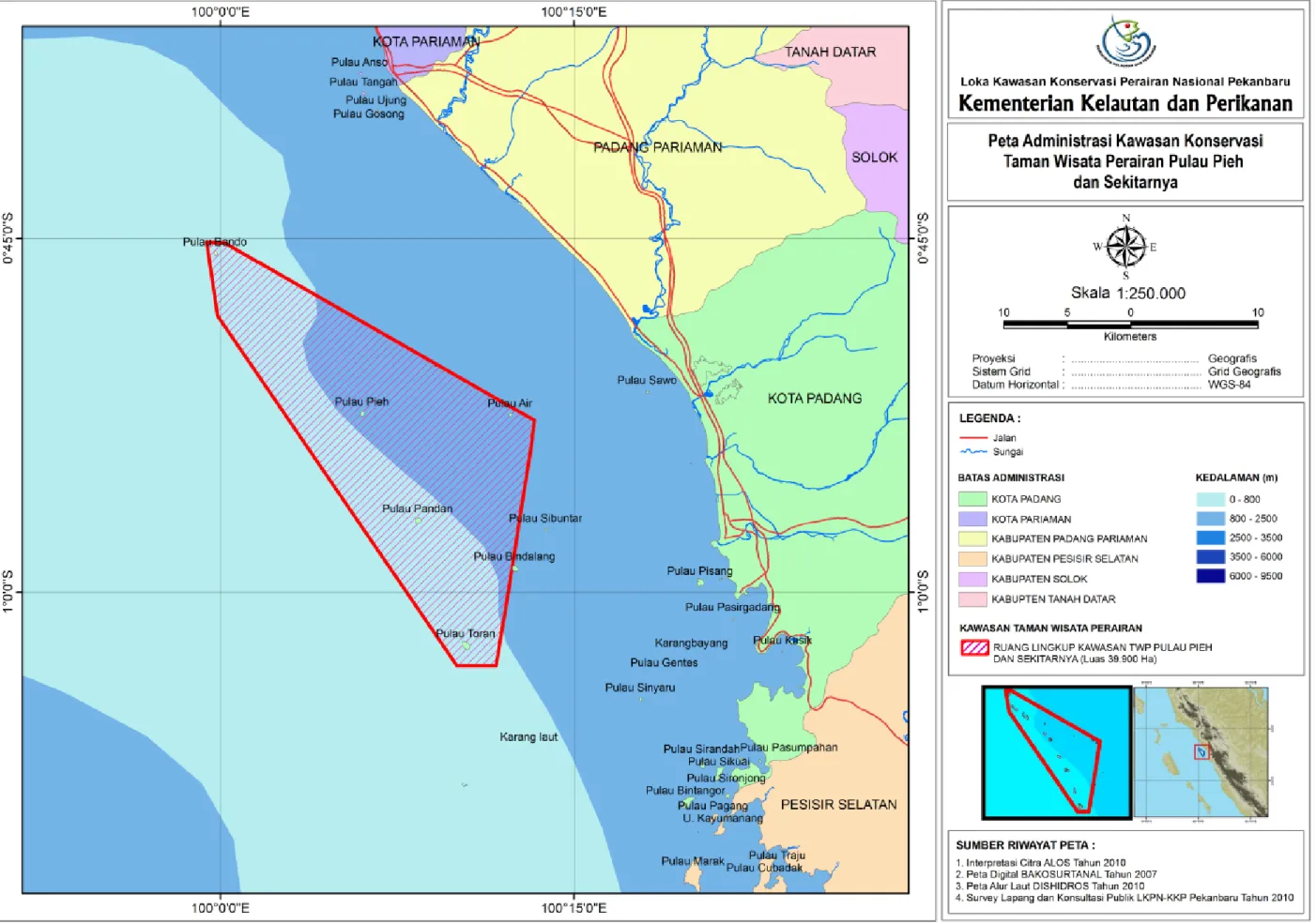 Gambar 1. Peta Administrasi Kawasan Konservasi Taman Wisata Perairan Pulau Pieh dan Laut di Sekitarnya 