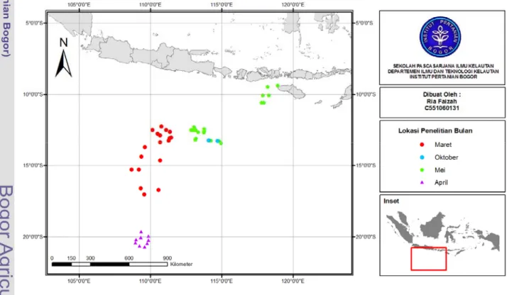 Gambar 8. Posisi geografis pengambilan sample ikan bigeye tuna (T. obesus) di                          Samudera Hindia 