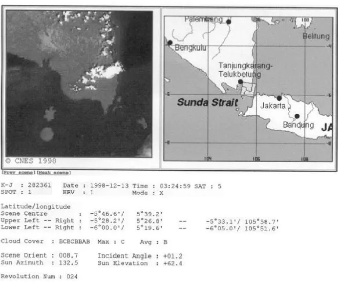 Gambar 3a.  Citra Satelit SPOT daerah Teluk Lampung dan Pantai Timur Lampung Tanggal 13 Desember 1998