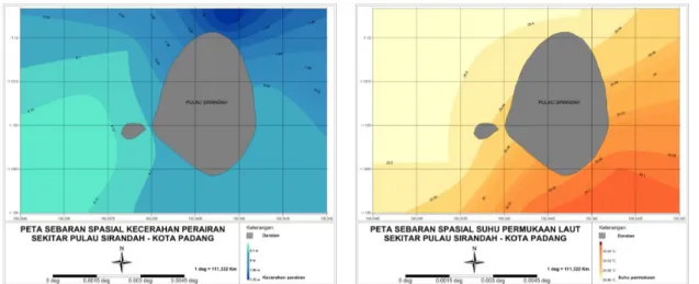 Figure 8. Spatial Distribution Map of Transparency and Sea Surface Temperature of Sirandah Island - Padang City  coastal waters.