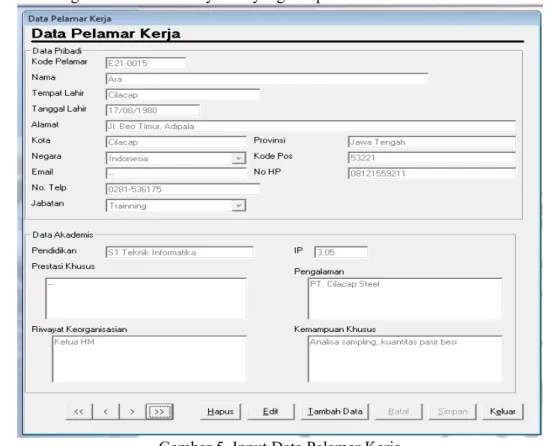 Gambar 5. Input Data Pelamar Kerja 