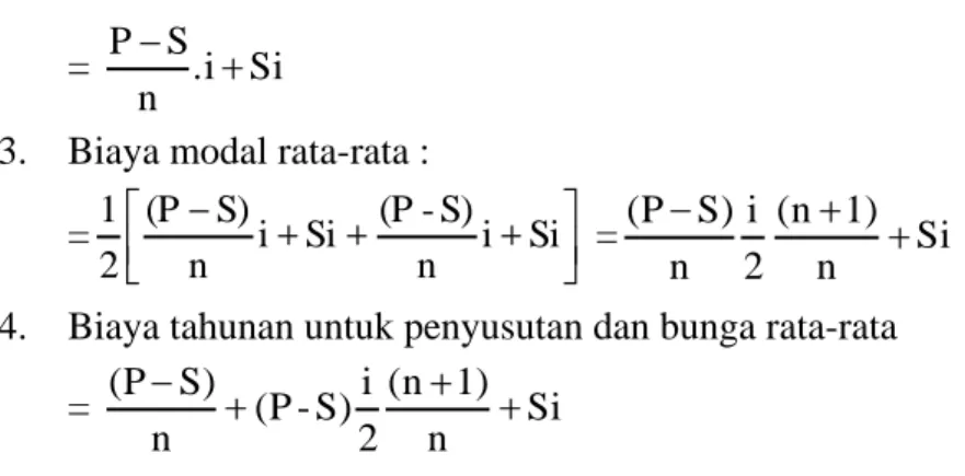 Tabel  4.1  menunjukan  proses  penyusutan  linier  di  tambah  bunga  rata-rata  diterapkan,  untuk  memperoleh  kembali  modal  yang  diinvestasikan  dalam  suatu  asset, seperti pada Gambar 4.1, Tingkat bunga (i) = 10 %