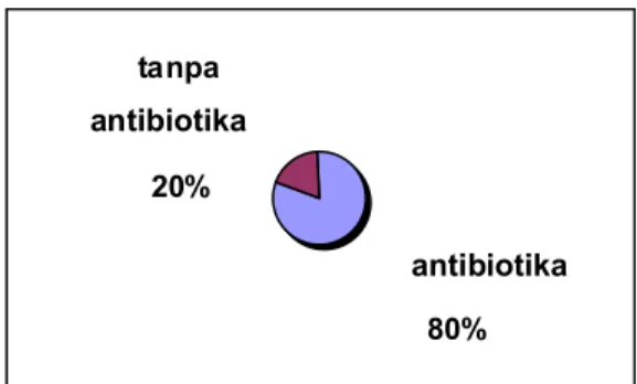Gambar 2. Distribusi  penggunaan  antibiotika  pada  pasien febris rawat inap di sebuah rumah  sakit  swasta  di  Yogyakarta  periode  Januari – Juni 2002 
