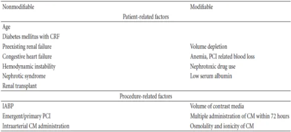 Tabel 2.4.  Faktor resiko terjadinya nefropati yang dicetuskan oleh kontras (Shoukat  dkk, 2010) 