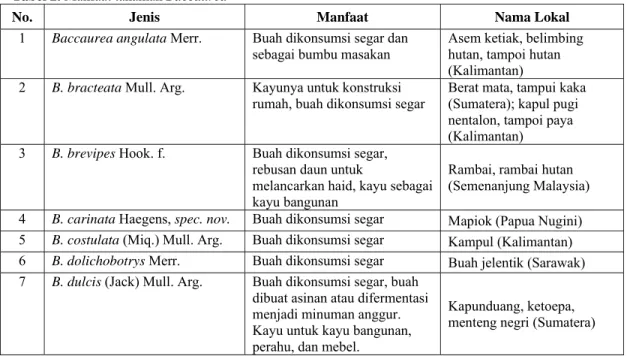 Tabel 2. Manfaat tanaman Baccaurea 