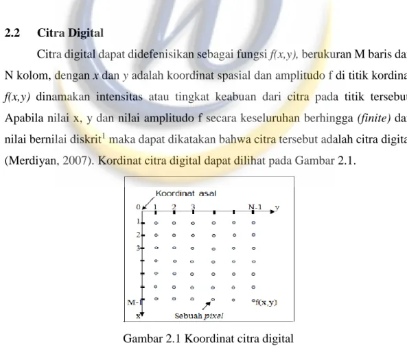 Gambar 2.1 Koordinat citra digital                                                              