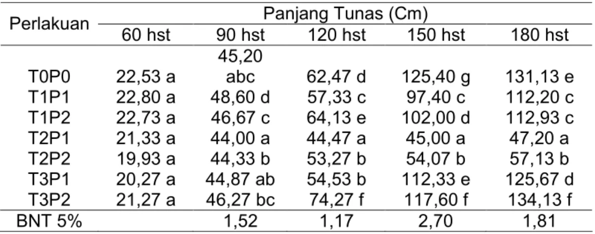 Tabel 3.  Rata-rata Panjang Batang Tunas Tanaman  Utama Jarak Pagar pada Berbagai  Macam  Tanaman  Sela  dengan  Pola  Tata  Letak  Penanaman  Tanaman  Sela  yang Berbeda pada Berbagai Umur Pengamatan 