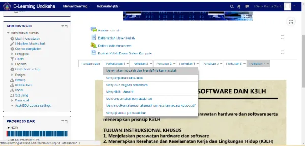 Gambar 3. Halaman Perkuliahan dengan sintaks Problem Based Learning  Halaman  perkuliahan  terdapat  daftar  istilah 