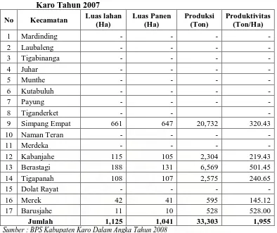 Tabel 3. Luas Lahan dan Produksi Wortel Per Kecamatan di Kabupaten Karo Tahun 2007 