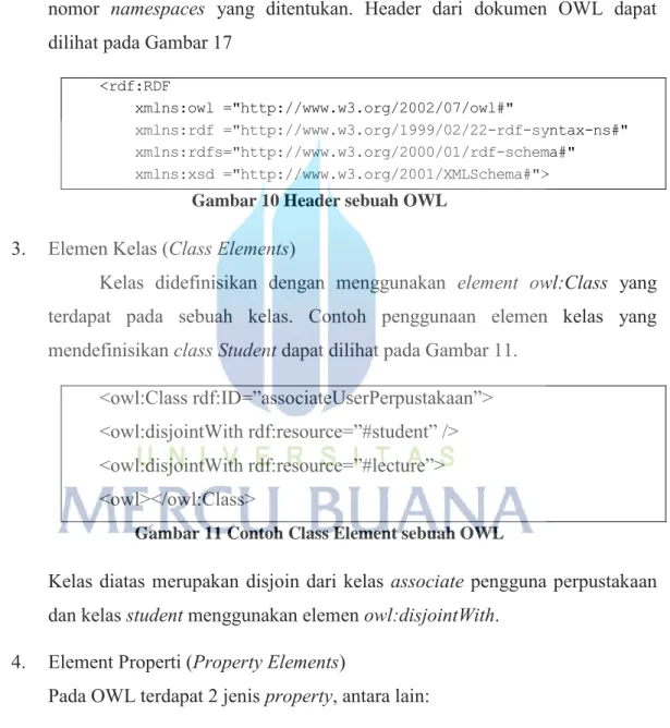Gambar 10 Header sebuah OWL  3.  Elemen Kelas (Class Elements) 