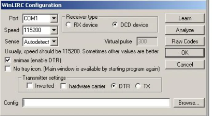 Gambar 3.4 Menu konfigurasi Winlirc 