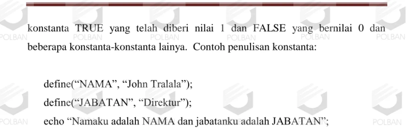 Tabel 2. Berbagai Macam Operator pada PHP 