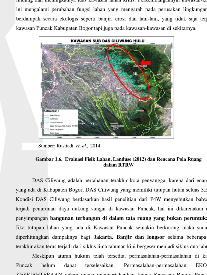 Gambar 1.6.  Evaluasi Fisik Lahan, Landuse (2012) dan Rencana Pola Ruang     dalam RTRW 