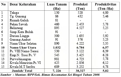Tabel 3. Luas Tanam, Produksi, dan Produktivitas Komoditi  Jagung di      Kecamatan Sei Bingei  Kabupaten Langkat Tahun 2006  